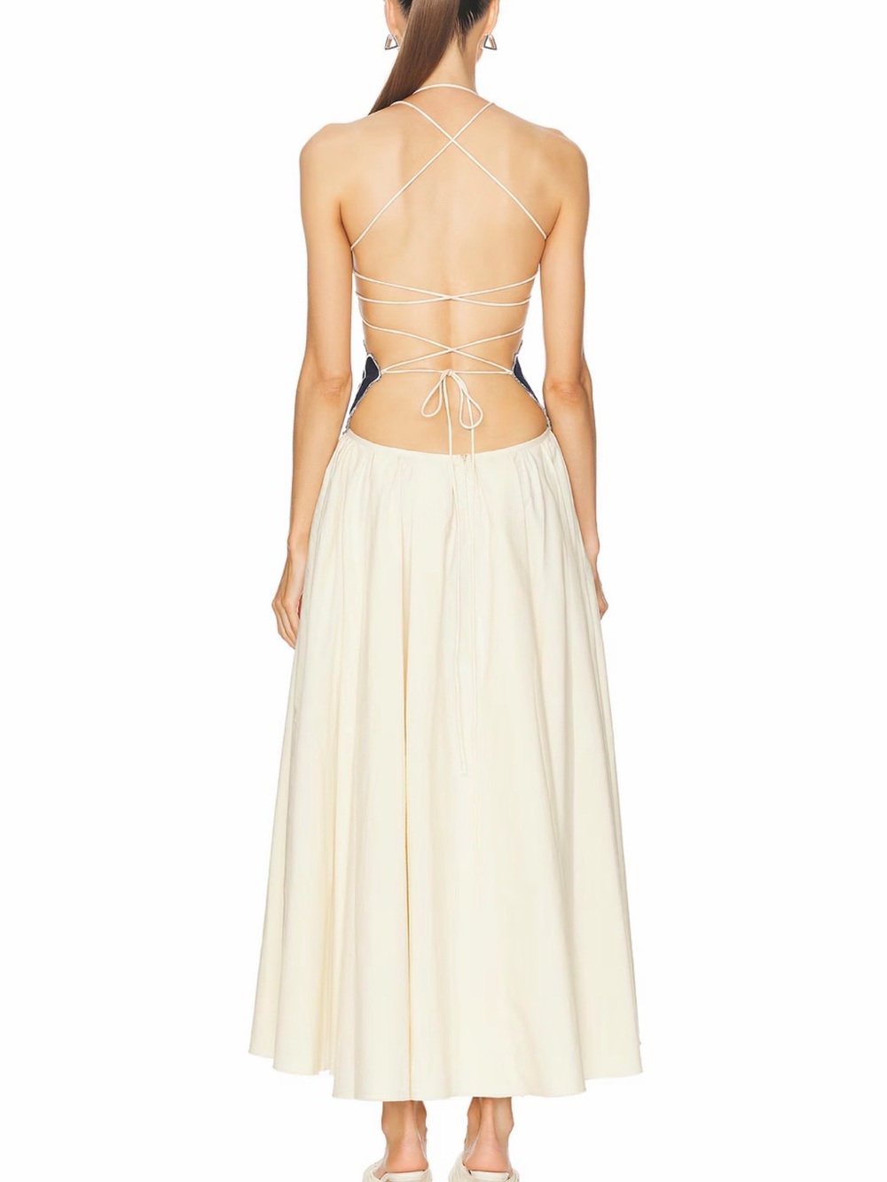 SIEDRES Cream Maxi Skirt with Navy Floral Cutout Top - Picture 3 of 3